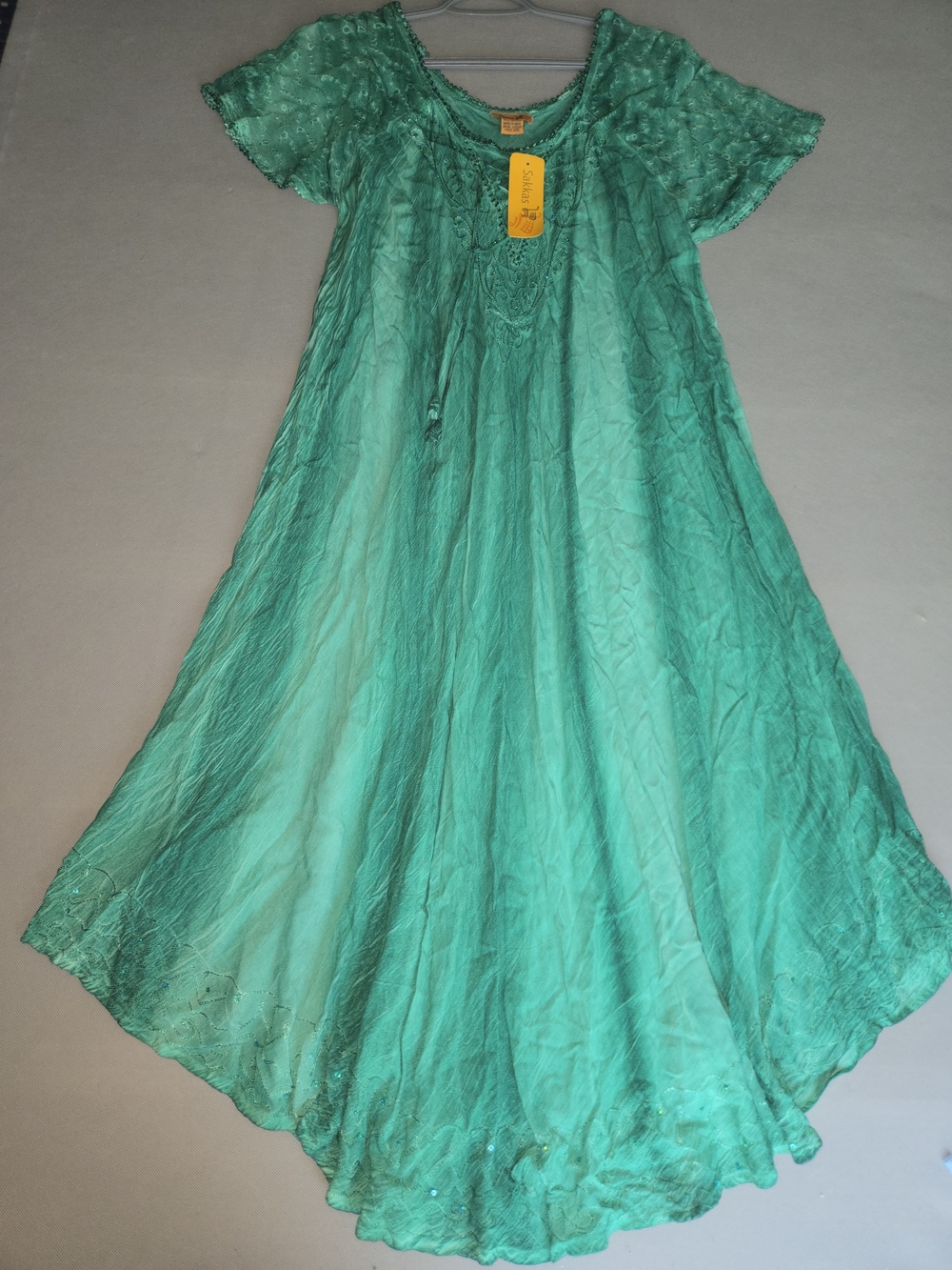 Sakkas Womens Boho Maxi Dress Sea Green Embroidered Sequins Free Size NWT 47